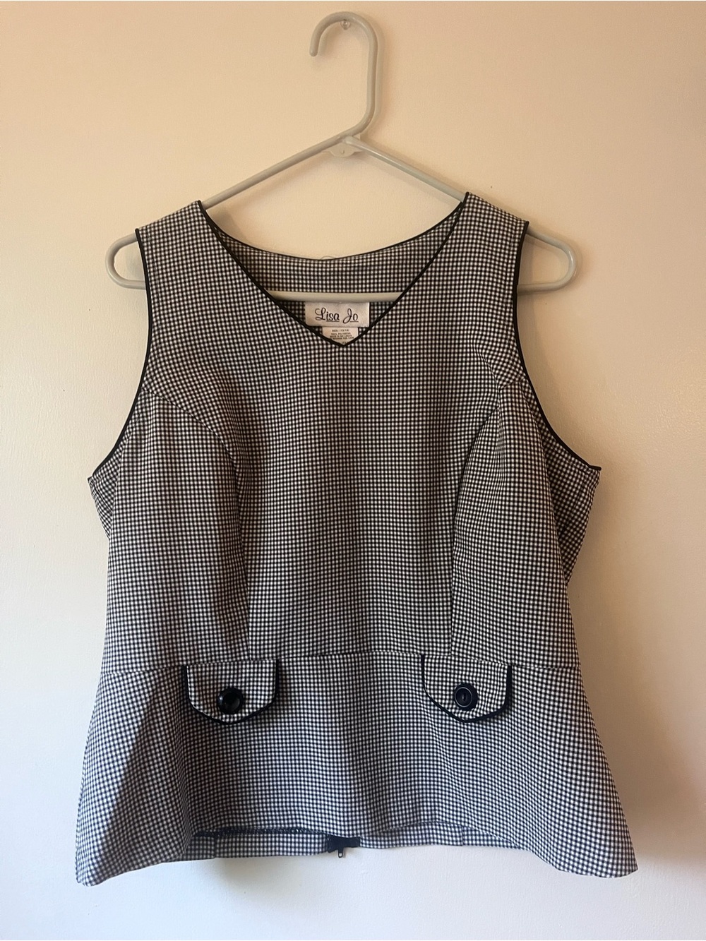 Lisa Jo Vintage Black & White Gingham Peplum Sleeveless Top and Dress Pant Set